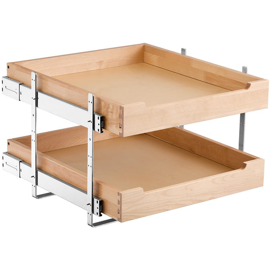 2-Tier Pull-Out Cabinet Organizer Soft Close Wooden Drawer 20"W x 21"D