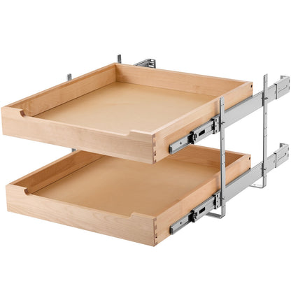 2-Tier Pull-Out Cabinet Organizer Soft Close Wooden Drawer 20"W x 21"D