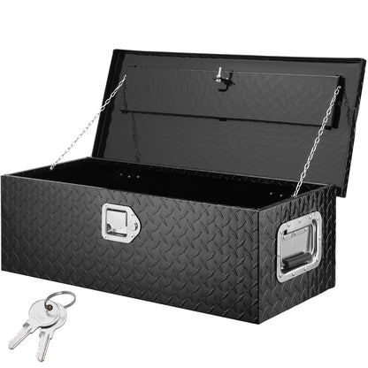 Heavy Duty lastbilsflak i aluminium, verktygslåda med diamantplåt med sidohandtag och låsnycklar, förvaringsverktygslåda, låda för upphämtning, lastbilsbädd, husbil, släp, 30"x13"x9,6", svart