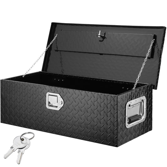 Heavy Duty lastbilsflak i aluminium, verktygslåda med diamantplåt med sidohandtag och låsnycklar, förvaringsverktygslåda, låda för upphämtning, lastbilsbädd, husbil, släp, 30"x13"x9,6", svart