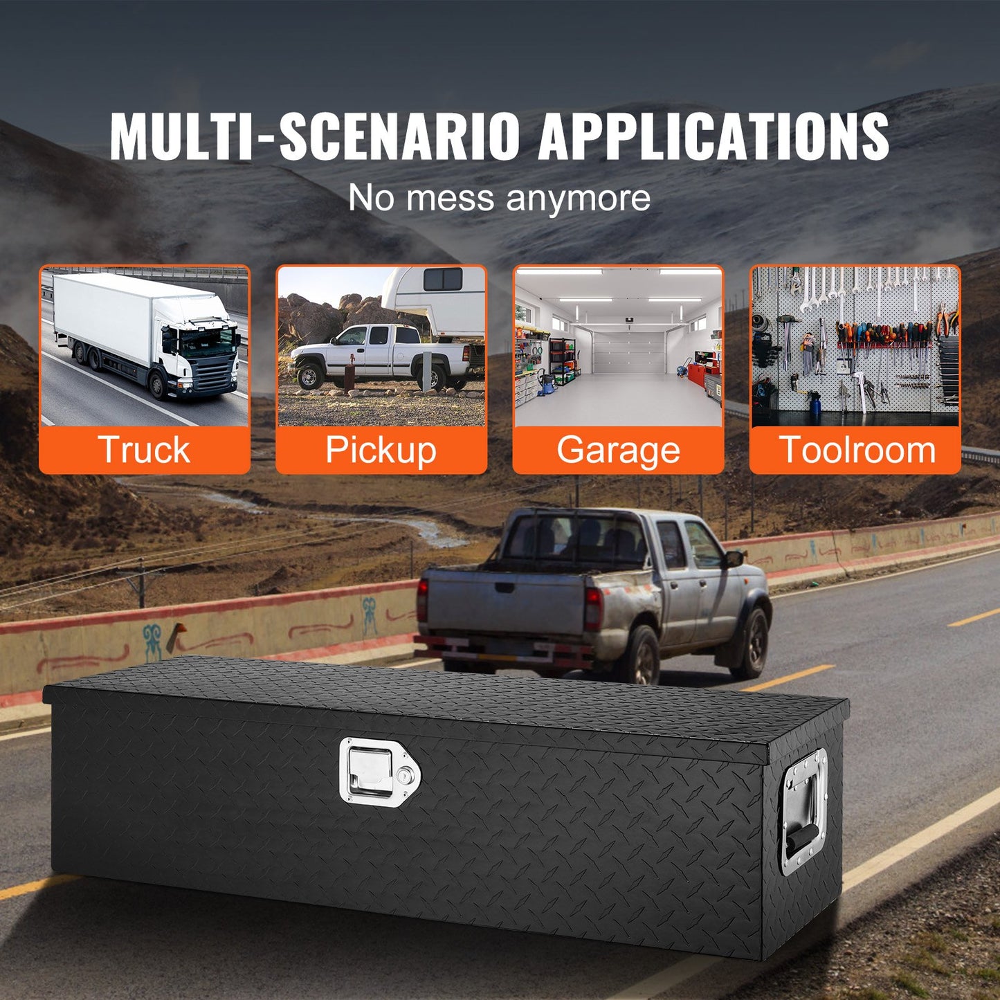 Heavy Duty Aluminum Truck Bed, Diamond Plate Tool Box with Side Handles and Locking Keys, Storage Tool Box, Storage Box for Pickup Truck, Truck Bed, RV, Trailer, 39"x13"x10", Black