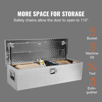 Heavy Duty lastbilsbädd i aluminium, verktygslåda med diamantplåt med sidohandtag och låsnycklar, förvaringsverktygslåda, låda för pickup, lastbilsbädd, husbil, släp, 39"x13"x10", silver