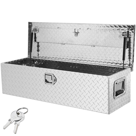 Heavy Duty lastbilsbädd i aluminium, verktygslåda med diamantplåt med sidohandtag och låsnycklar, förvaringsverktygslåda, låda för pickup, lastbilsbädd, husbil, släp, 39"x13"x10", silver