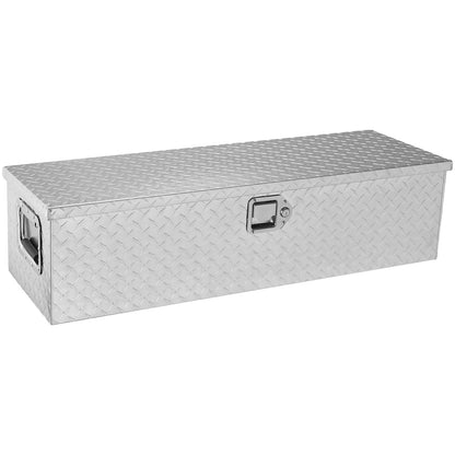 Heavy Duty lastbilsbädd i aluminium, verktygslåda med diamantplåt med sidohandtag och låsnycklar, förvaringsverktygslåda, låda för pickup, lastbilsbädd, husbil, släp, 39"x13"x10", silver