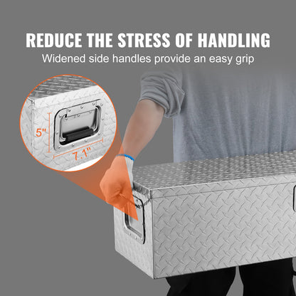 Heavy Duty lastbilsbädd i aluminium, verktygslåda med diamantplåt med sidohandtag och låsnycklar, förvaringsverktygslåda, förvaringsbox för pickup, lastbilsbädd, husbil, släp, 48"x15"x15", silver