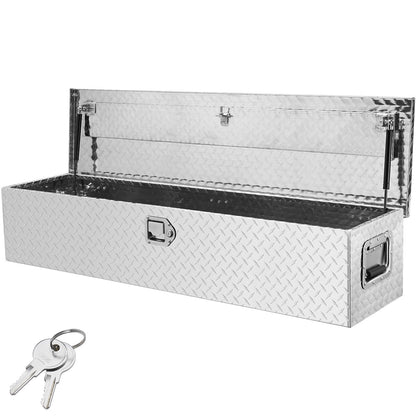 Heavy Duty lastbilsbädd i aluminium, verktygslåda med diamantplåt med sidohandtag och låsnycklar, förvaringsverktygslåda, förvaringsbox för pickup, lastbilsbädd, husbil, släp, 48"x15"x15", silver