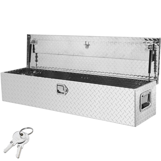 Heavy Duty Aluminum Truck Bed, Diamond Plate Tool Box with Side Handles and Locking Keys, Storage Tool Box, Storage Box for Pickup Truck, Truck Bed, RV, Trailer, 48"x15"x15", Silver