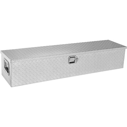Heavy Duty lastbilsbädd i aluminium, verktygslåda med diamantplåt med sidohandtag och låsnycklar, förvaringsverktygslåda, förvaringsbox för pickup, lastbilsbädd, husbil, släp, 48"x15"x15", silver