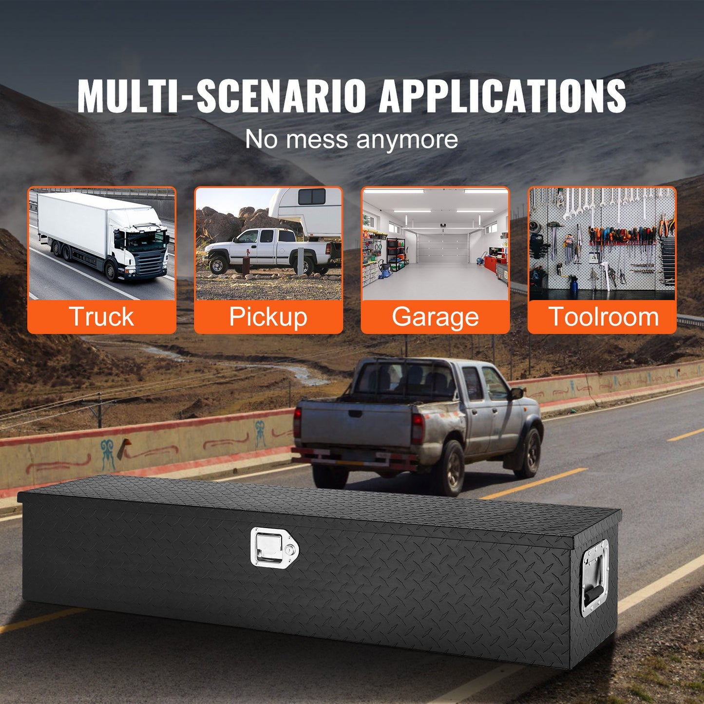 48"x15"x15" Heavy Duty Aluminium Bar Slitbana Verktygslåda för Pick Up Truck Bed