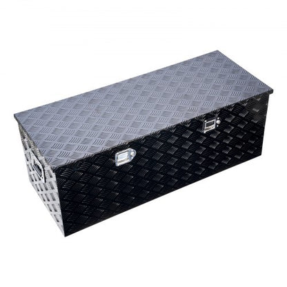 112 cm x 43 cm x 43 cm kraftig verktygslåda i aluminium för lastbilsflak, svart