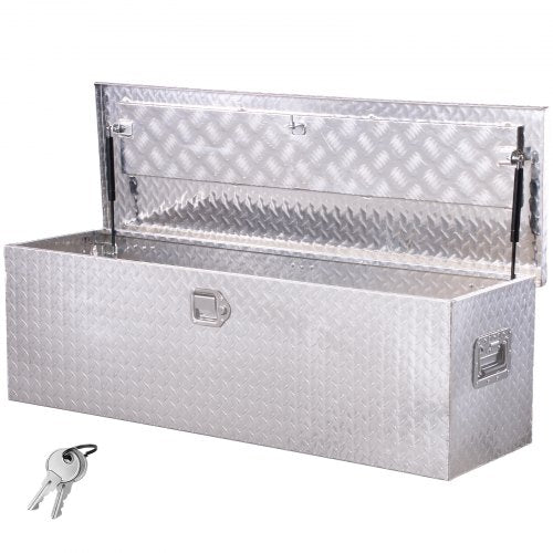 112 cm x 33 cm x 33 cm Robust verktygslåda i aluminium för lastbilsflak, pickup/husbil, silverfärgad