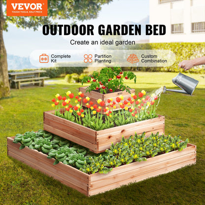 Raised Garden Bed, 3.7 x 3.7 x 1.7 ft Wooden Planter Boxes, Outdoor Planter Boxes with Open Base, for Growing Flowers/Vegetables/Herbs in Backyard/Garden/Patio/Balcony, Burlywood