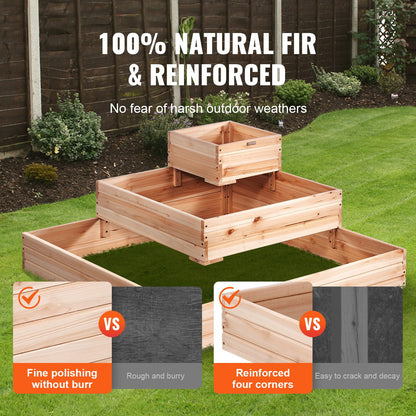 Raised Garden Bed, 3.7 x 3.7 x 1.7 ft Wooden Planter Boxes, Outdoor Planter Boxes with Open Base, for Growing Flowers/Vegetables/Herbs in Backyard/Garden/Patio/Balcony, Burlywood