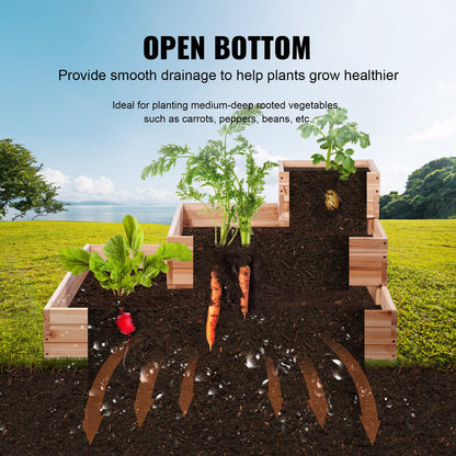 Raised Garden Bed, 3.7 x 3.7 x 1.7 ft Wooden Planter Boxes, Outdoor Planter Boxes with Open Base, for Growing Flowers/Vegetables/Herbs in Backyard/Garden/Patio/Balcony, Burlywood