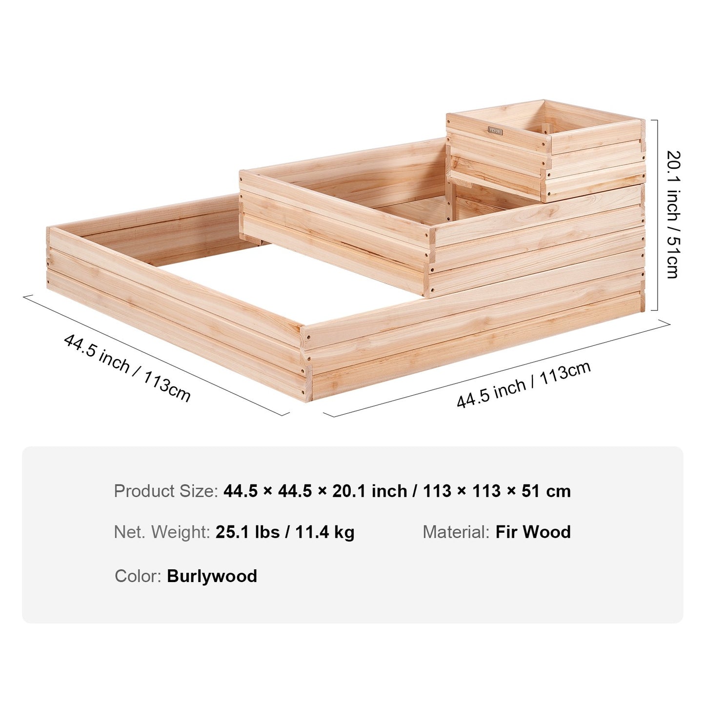 Raised Garden Bed, 3.7 x 3.7 x 1.7 ft Wooden Planter Boxes, Outdoor Planter Boxes with Open Base, for Growing Flowers/Vegetables/Herbs in Backyard/Garden/Patio/Balcony, Burlywood