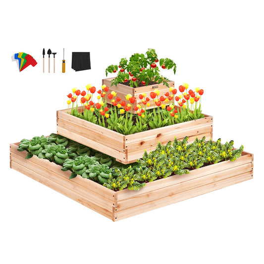 Raised Garden Bed, 3.7 x 3.7 x 1.7 ft Wooden Planter Boxes, Outdoor Planter Boxes with Open Base, for Growing Flowers/Vegetables/Herbs in Backyard/Garden/Patio/Balcony, Burlywood