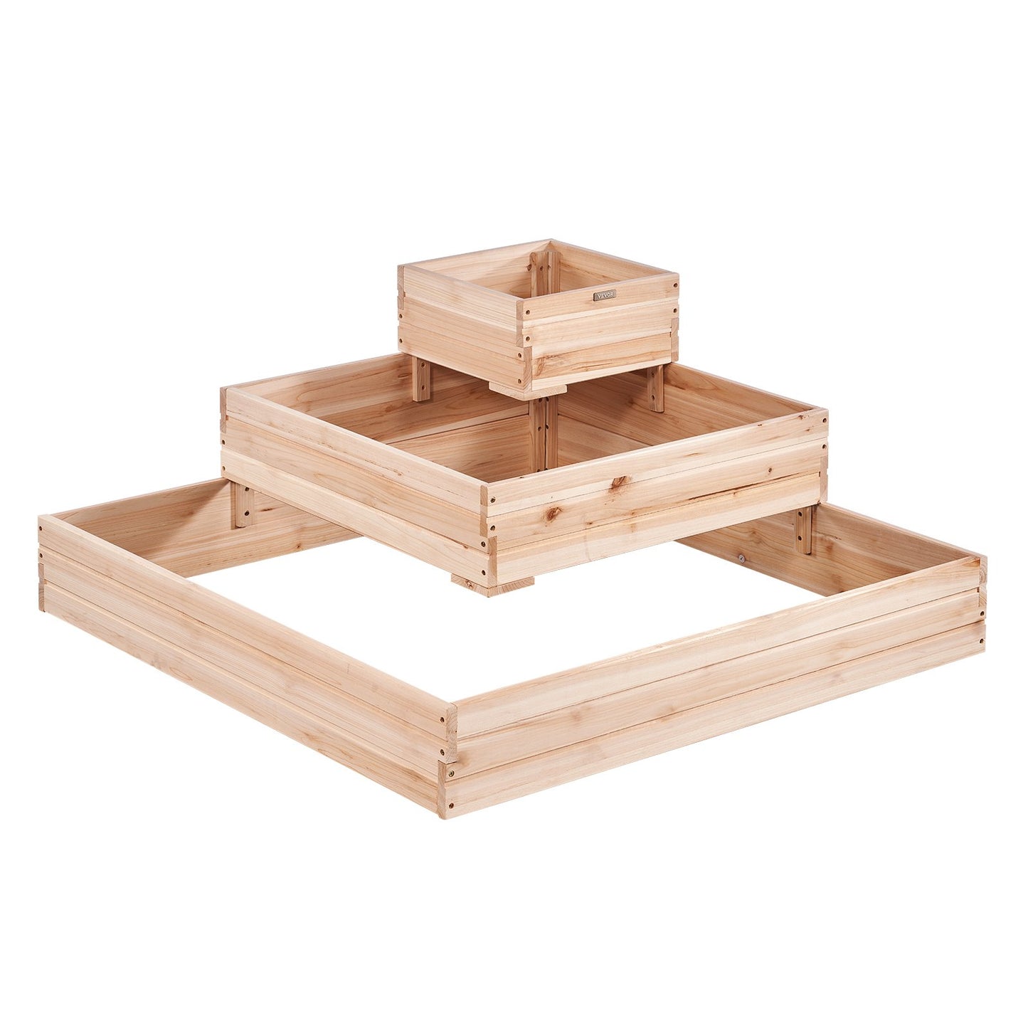 Raised Garden Bed, 3.7 x 3.7 x 1.7 ft Wooden Planter Boxes, Outdoor Planter Boxes with Open Base, for Growing Flowers/Vegetables/Herbs in Backyard/Garden/Patio/Balcony, Burlywood