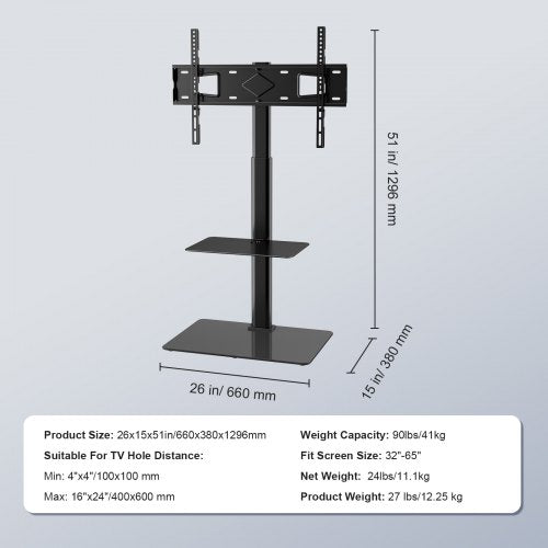 TV Stand Mount Swivel Universal TV Stand for 32-65 Inch TVs Adjustable Height