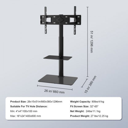 TV Stand Mount Swivel Universal TV Stand for 32-65 Inch TVs Adjustable Height