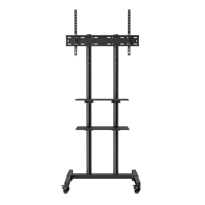 Mobile TV Stand, Mobile TV Cart for 32 to 70 Inch TVs, Height Adjustable Portable TV Stand with Wheels, Double Tray for Audiovisual Devices, Rolling TV Bench with Bracket for Bedroom, Living Room