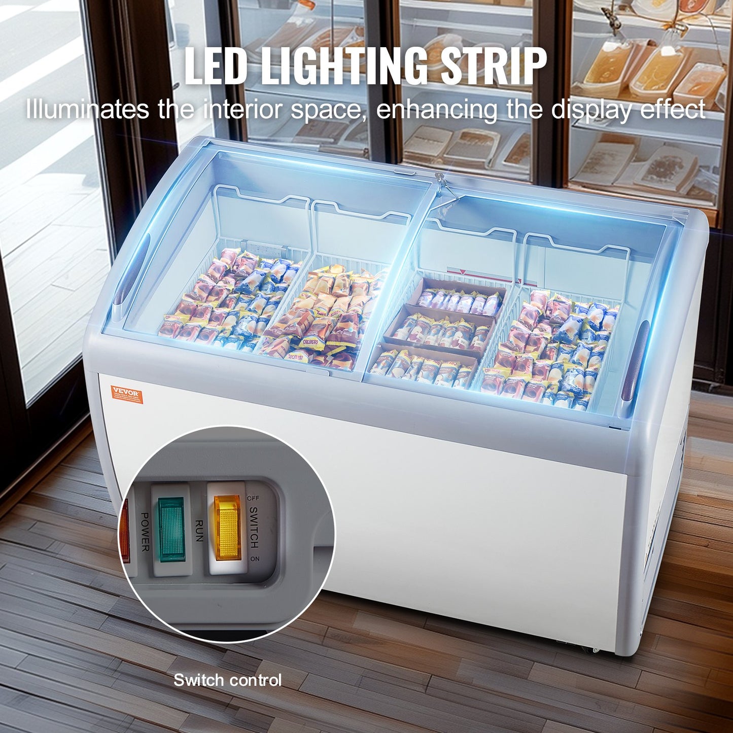 362 L kommerzielle Glasvitrine für Eiscreme-Gefrierschrank