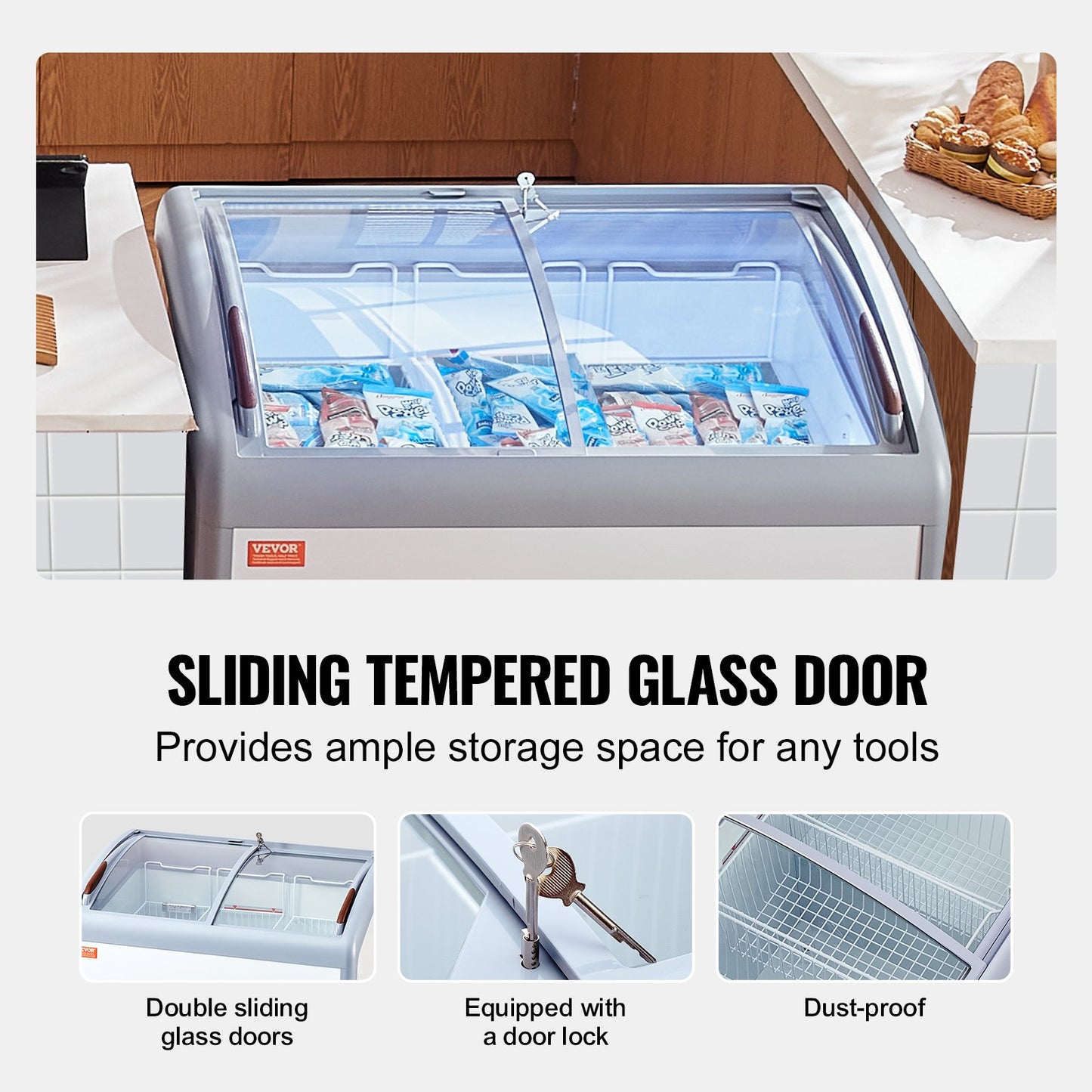 264 L Commercial Glass Display Case Gelato Freezer Cabinet