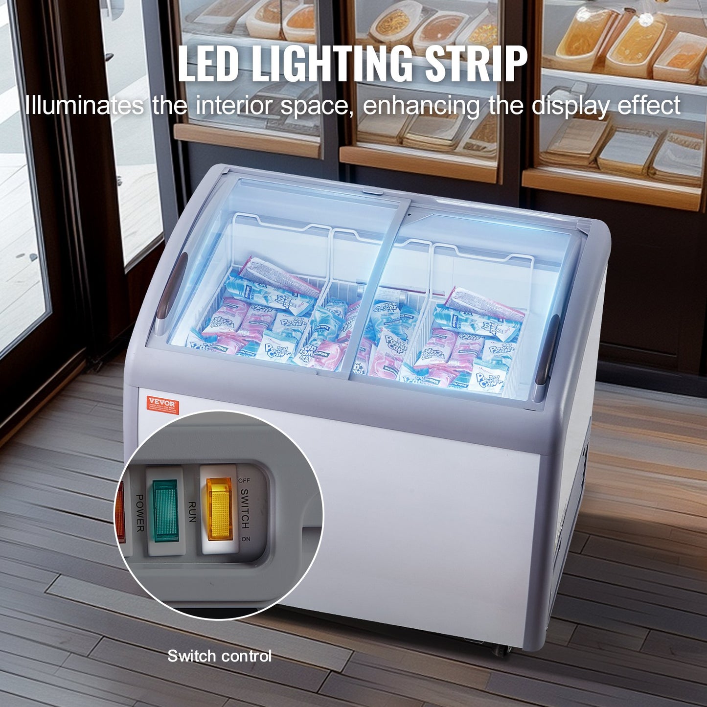 264 L Commercial Glass Display Case Gelato Freezer Cabinet