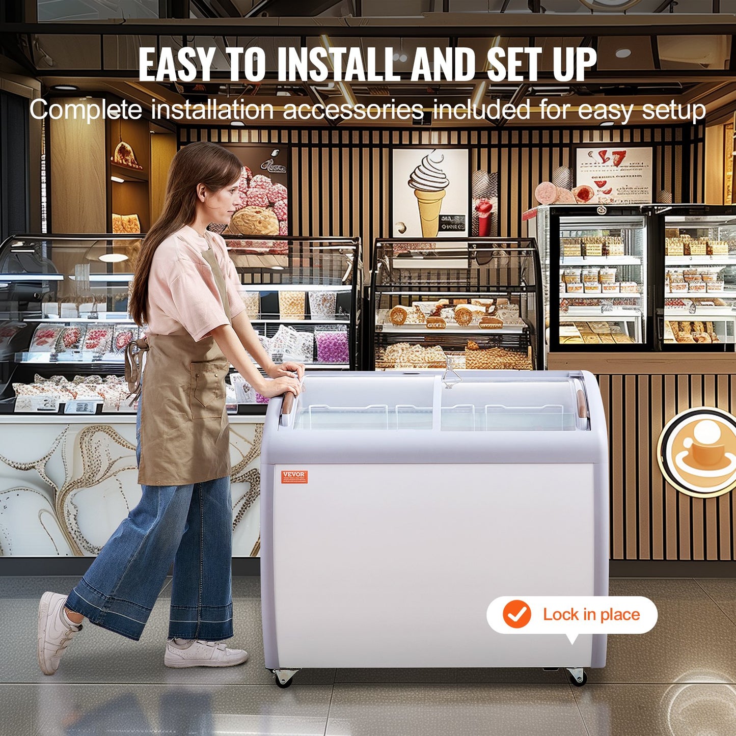 264 L Commercial Glass Display Case Gelato Freezer Cabinet