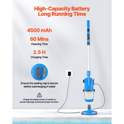 Pool Vacuum 26 GPM Rechargeable Pool Cleaning Max. 1H with Extension Pole | EU