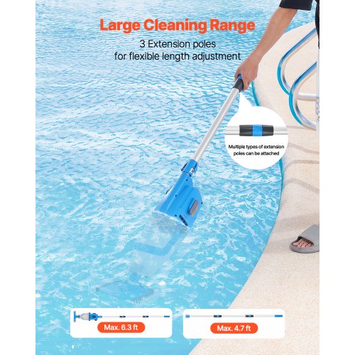 Pool Vacuum 26 GPM Rechargeable Pool Cleaning Max. 1H with Extension Pole | EU