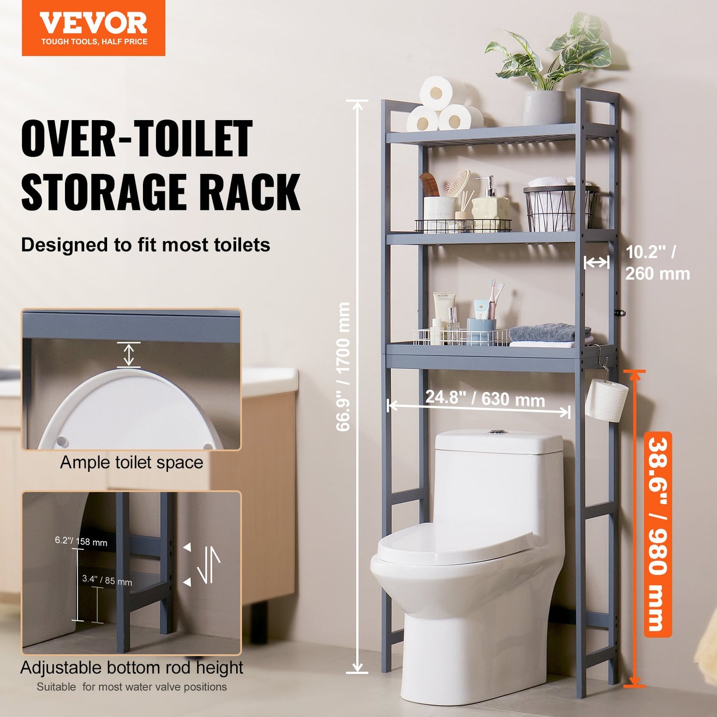 Över toaletten Förvaring 3-vånings badrum Hylla Rack Space Saver Organizer