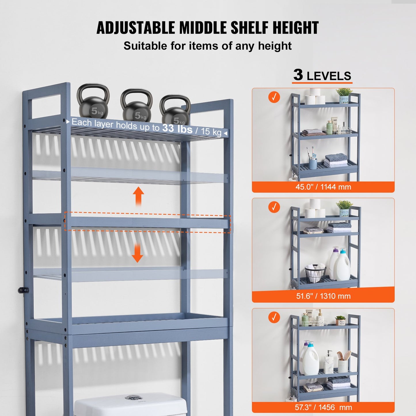 Över toaletten Förvaring 3-vånings badrum Hylla Rack Space Saver Organizer