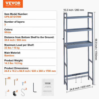 Över toaletten Förvaring 3-vånings badrum Hylla Rack Space Saver Organizer