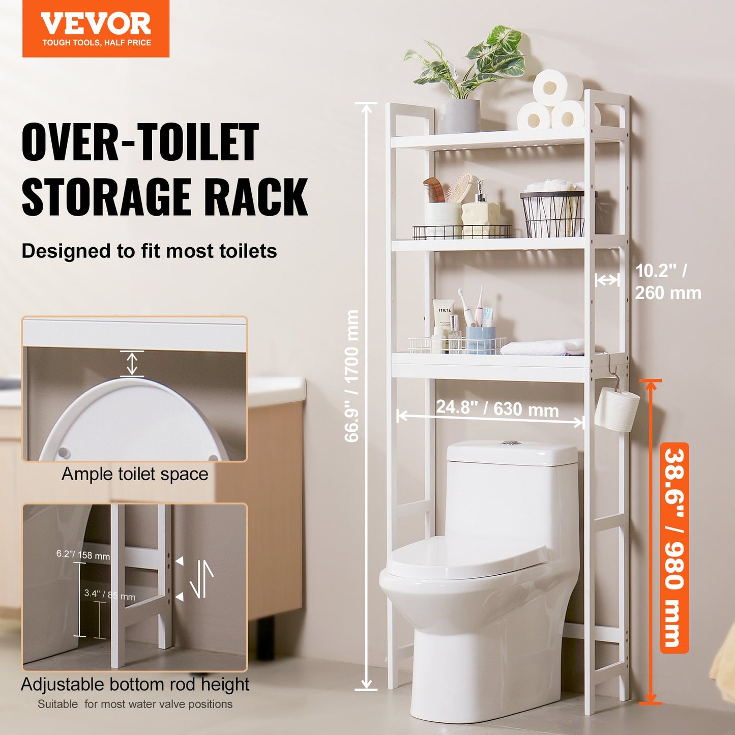 Över toaletten Förvaring 3-vånings badrum Hylla Rack Space Saver Organizer