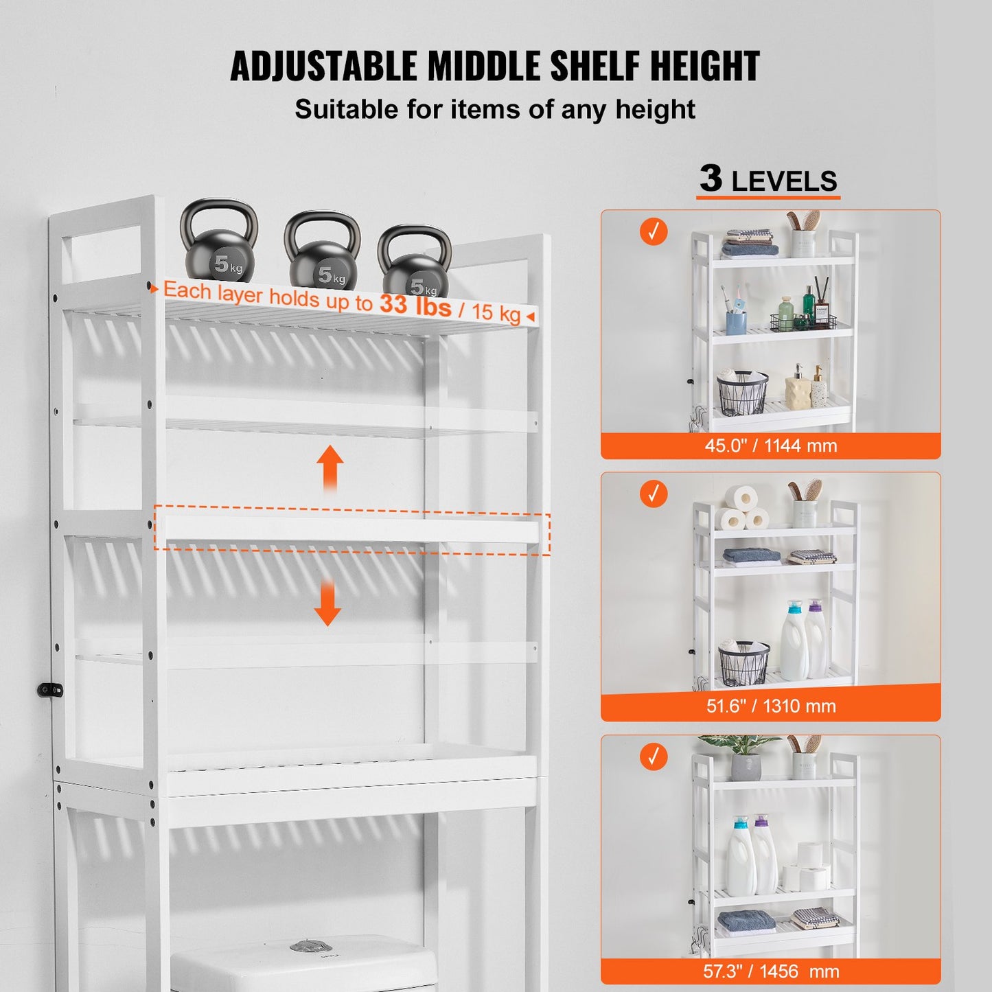 Över toaletten Förvaring 3-vånings badrum Hylla Rack Space Saver Organizer