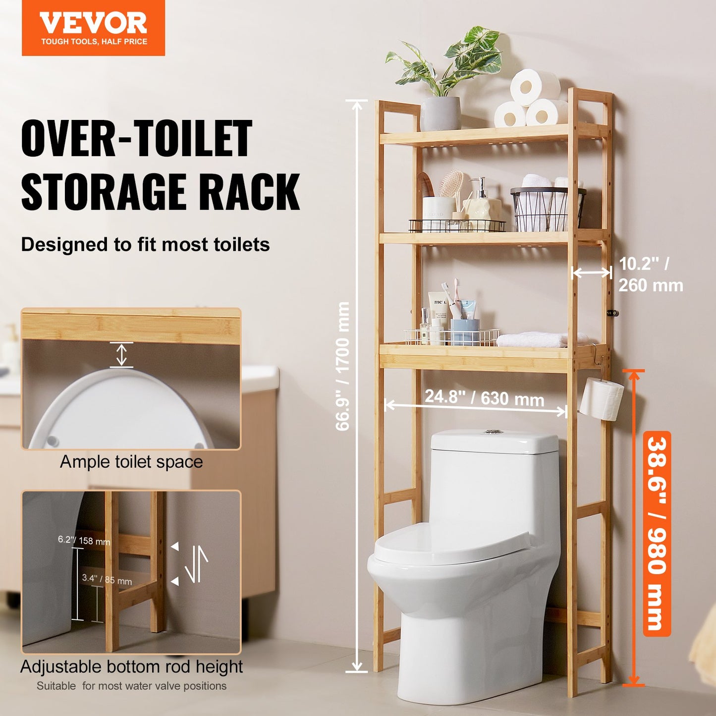Över toaletten Förvaring 3-vånings badrum Hylla Rack Space Saver Organizer