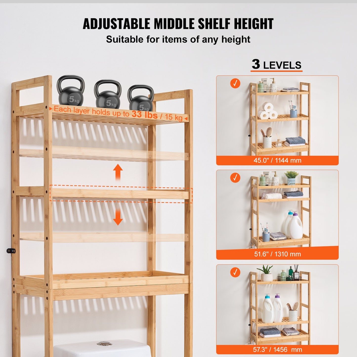 Över toaletten Förvaring 3-vånings badrum Hylla Rack Space Saver Organizer
