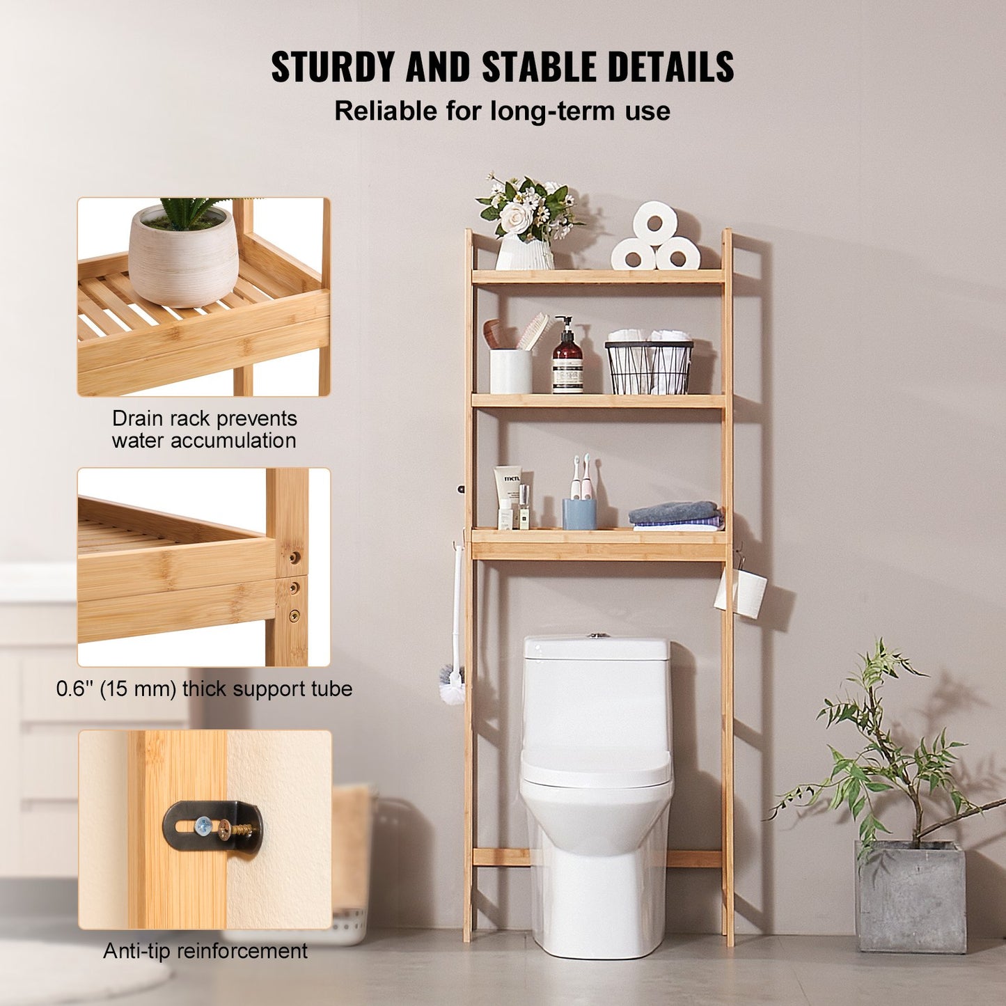 Över toaletten Förvaring 3-vånings badrum Hylla Rack Space Saver Organizer
