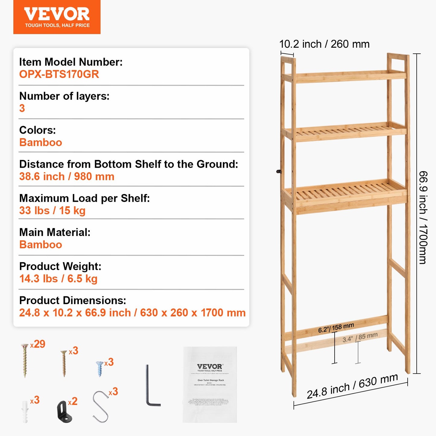 Över toaletten Förvaring 3-vånings badrum Hylla Rack Space Saver Organizer