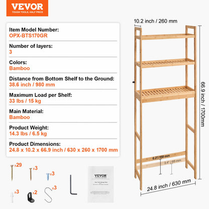 Över toaletten Förvaring 3-vånings badrum Hylla Rack Space Saver Organizer