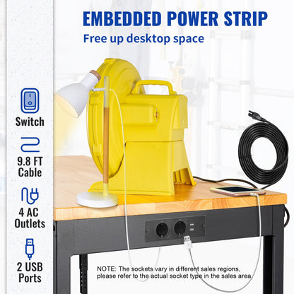 Werkbank mit verstellbarer Höhe, 48"L x 20"B, Werkbanktisch mit Steckdose