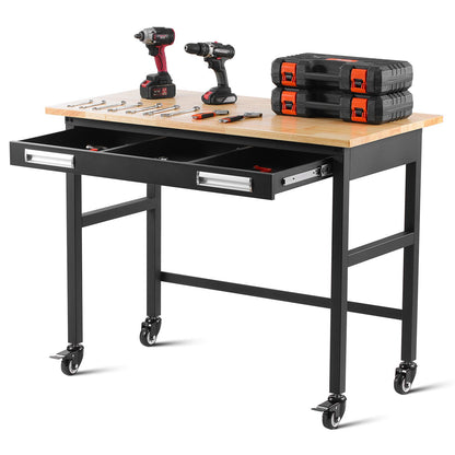48" Werkbank auf Rädern, Holzwerkbank mit Schubladen-Organizer, 1500 lbs