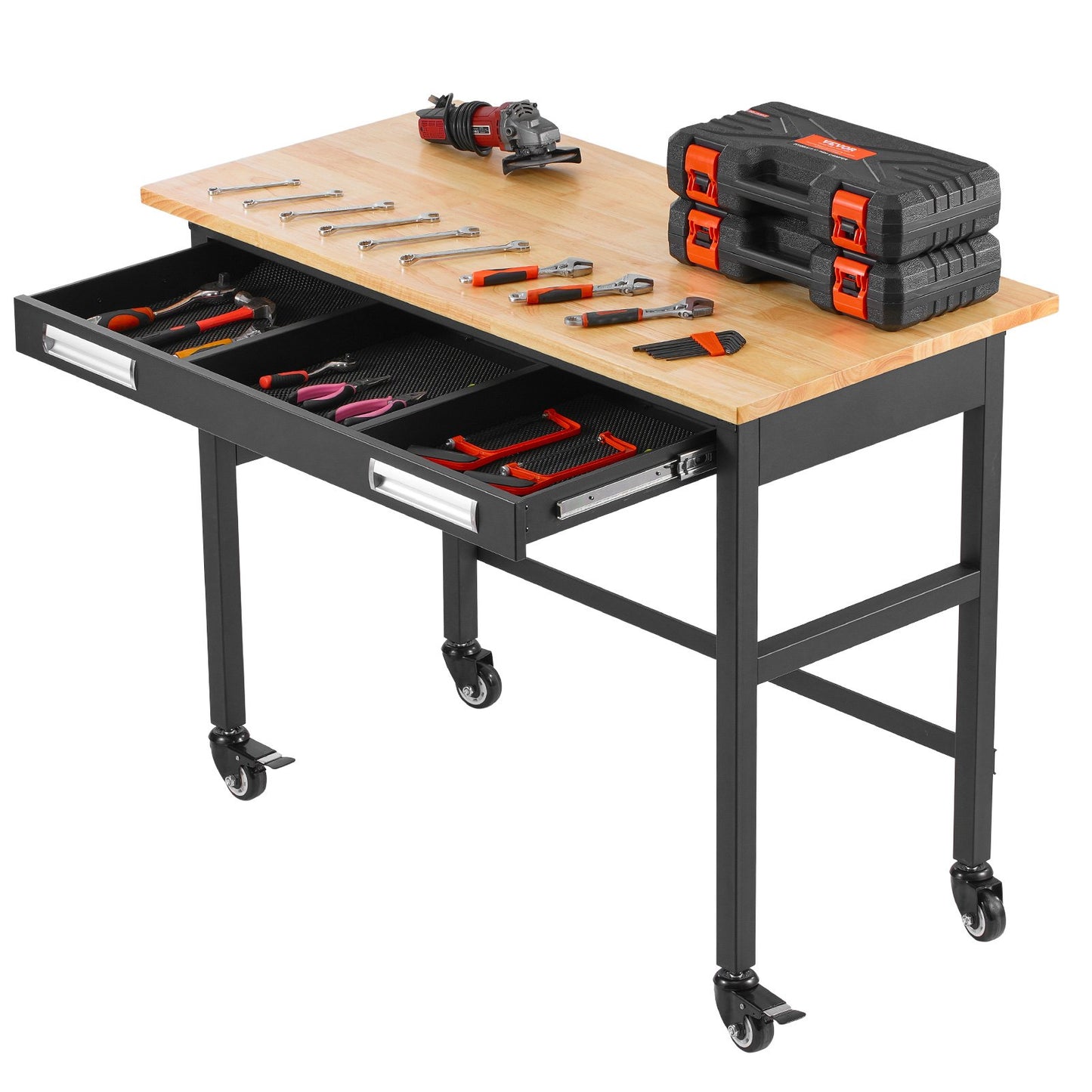 48" Werkbank auf Rädern, Holzwerkbank mit Schubladen-Organizer, 1500 lbs