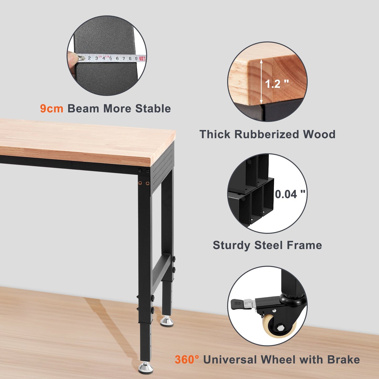 Arbetsbänk med justerbar höjd 48"L x 24"W Arbetsbänksbord med eluttag