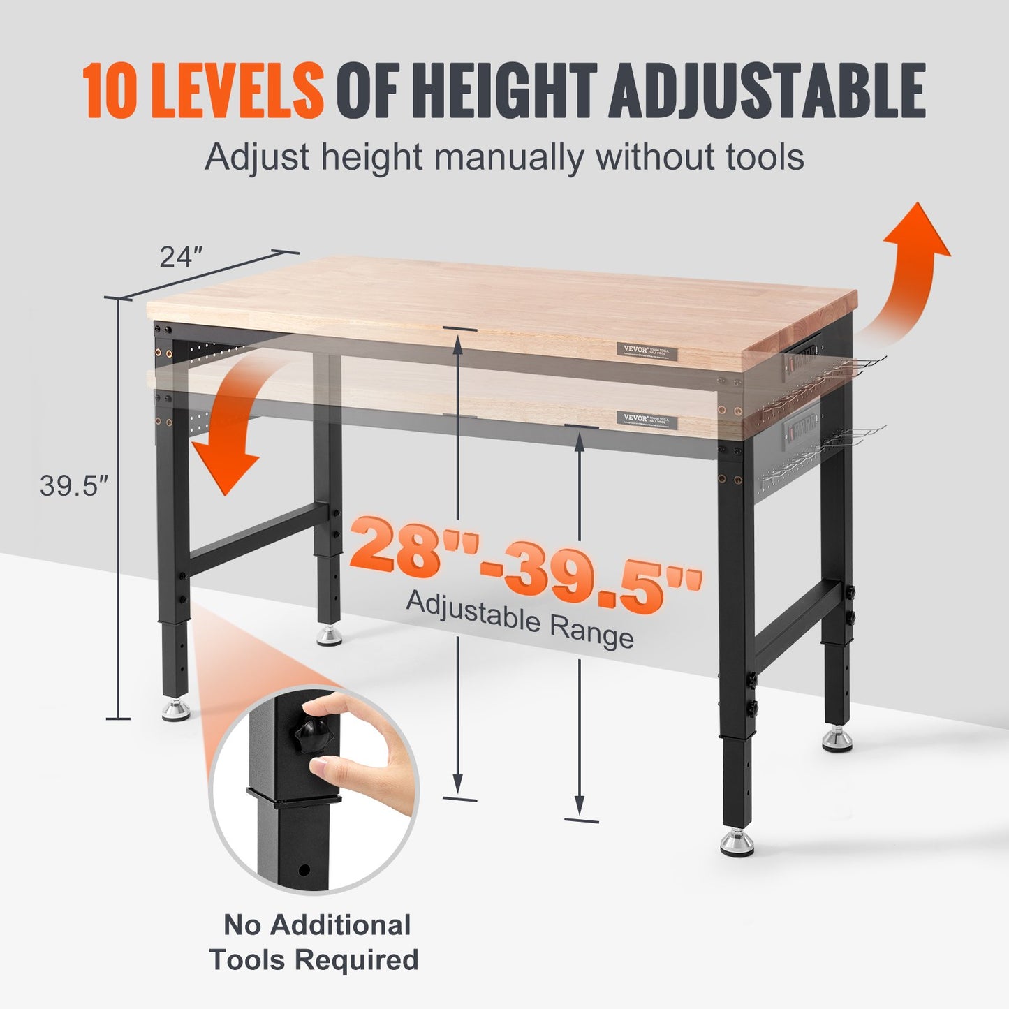 Arbetsbänk med justerbar höjd 48"L x 24"W Arbetsbänksbord med eluttag