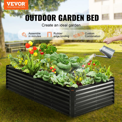 Upphöjd trädgårdssäng, 94,5 x 47,2 x 23,6 tums planteringslåda i galvaniserad metall, planteringslådor utomhus med öppen bas, för odling av blommor/grönsaker/örter på bakgård/trädgård/uteplats/balkong, mörkgrå