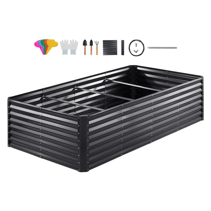 Upphöjd trädgårdssäng, 94,5 x 47,2 x 23,6 tums planteringslåda i galvaniserad metall, planteringslådor utomhus med öppen bas, för odling av blommor/grönsaker/örter på bakgård/trädgård/uteplats/balkong, mörkgrå