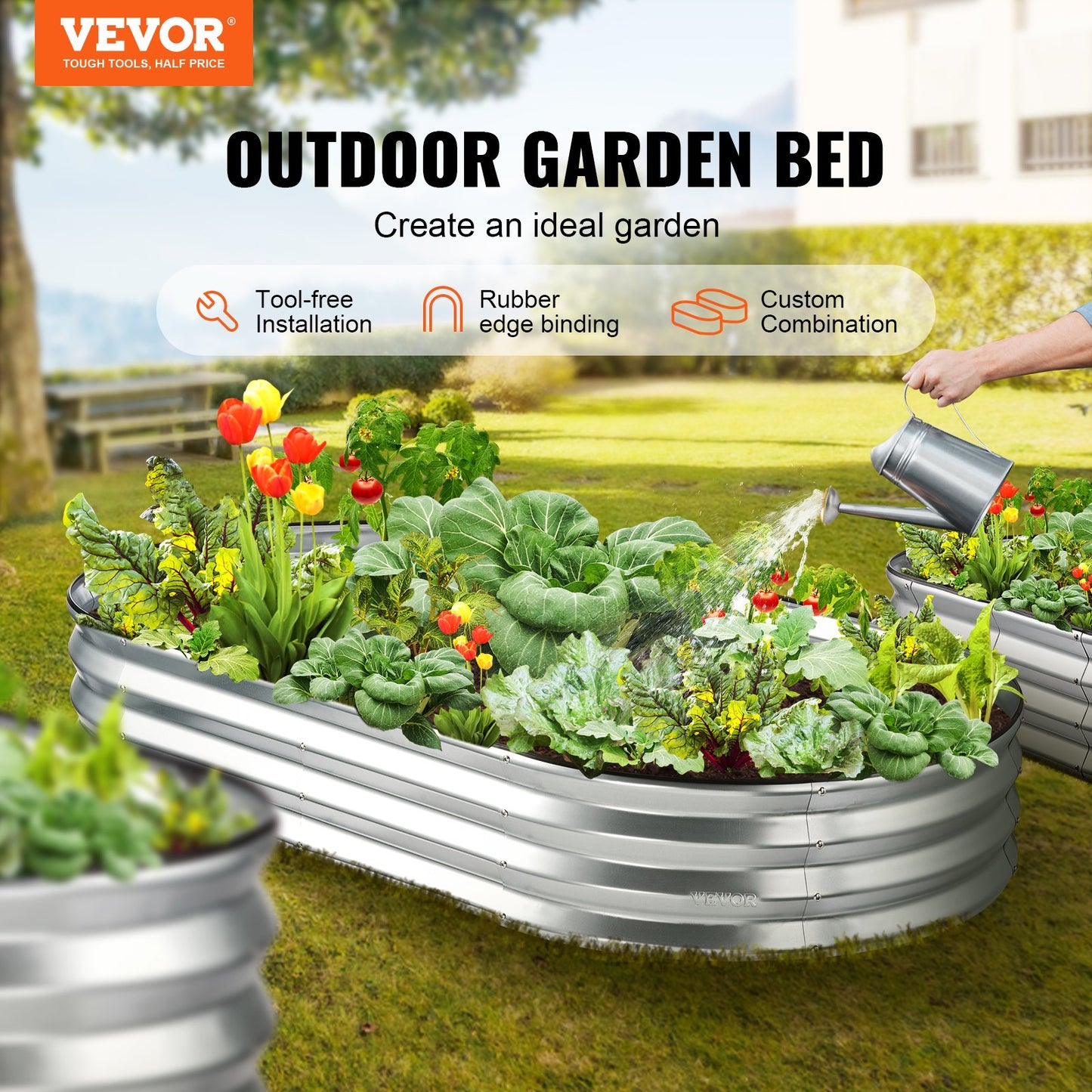 Raised Garden Bed, 71.9 x 36.4 x 11 Inch Galvanized Metal Planter Box, Outdoor Planter Boxes with Open Base, for Growing Flowers/Vegetables/Herbs in Backyard/Garden/Patio/Balcony, Silver
