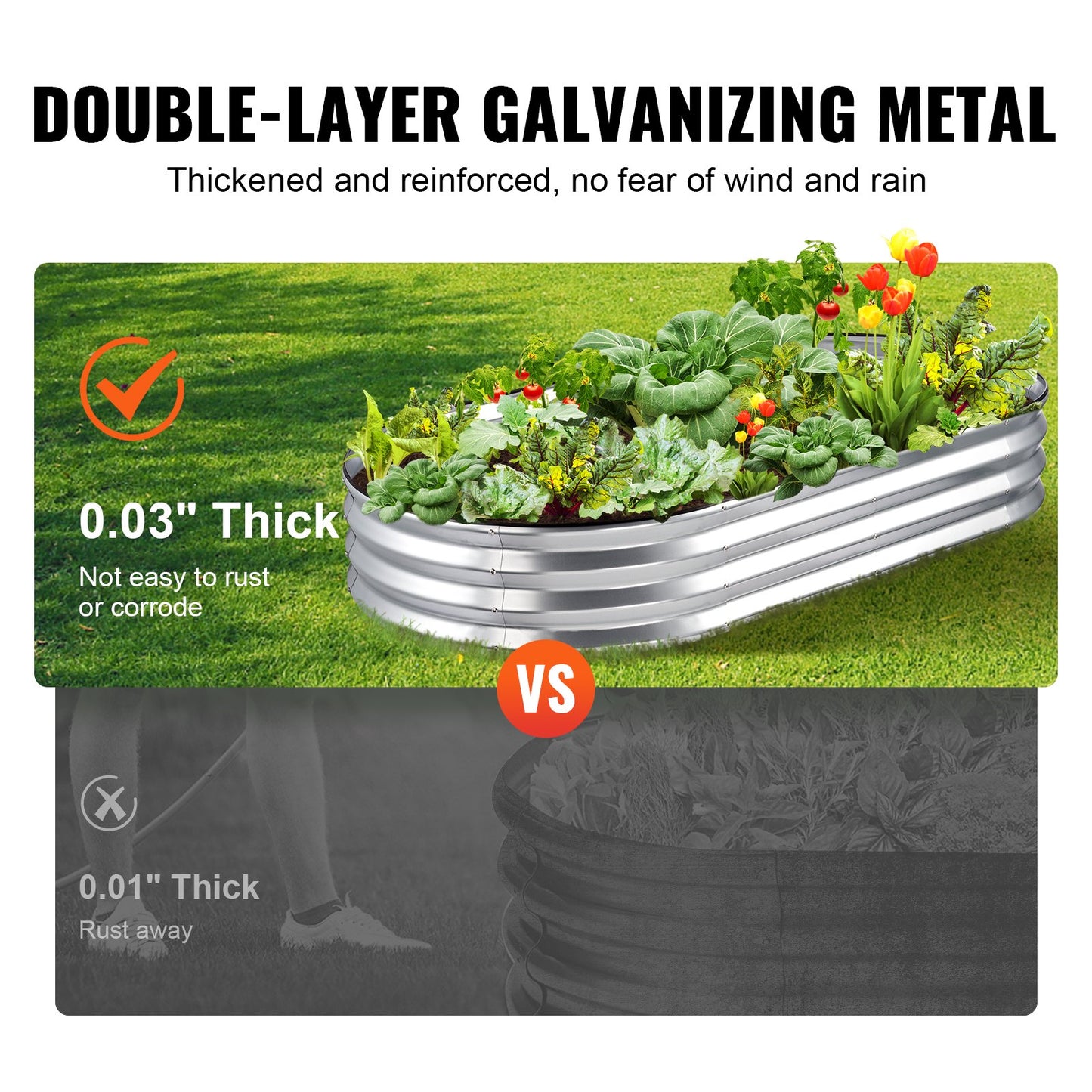Raised Garden Bed, 71.9 x 36.4 x 11 Inch Galvanized Metal Planter Box, Outdoor Planter Boxes with Open Base, for Growing Flowers/Vegetables/Herbs in Backyard/Garden/Patio/Balcony, Silver