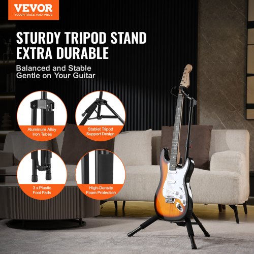 Tripod Guitar Stand Floor Standing Foldable 900-1200 mm (35.4-47.2 inches) Adjustable Height | EU